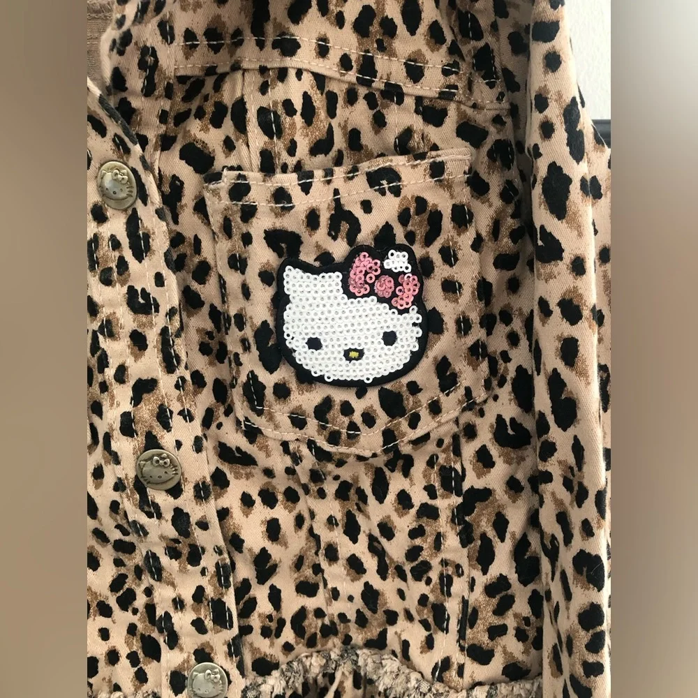 HELLO KITTY Jacket Twill Peplum Leopard Cheetah Embroidered Size 4T - Picture 3 of 4